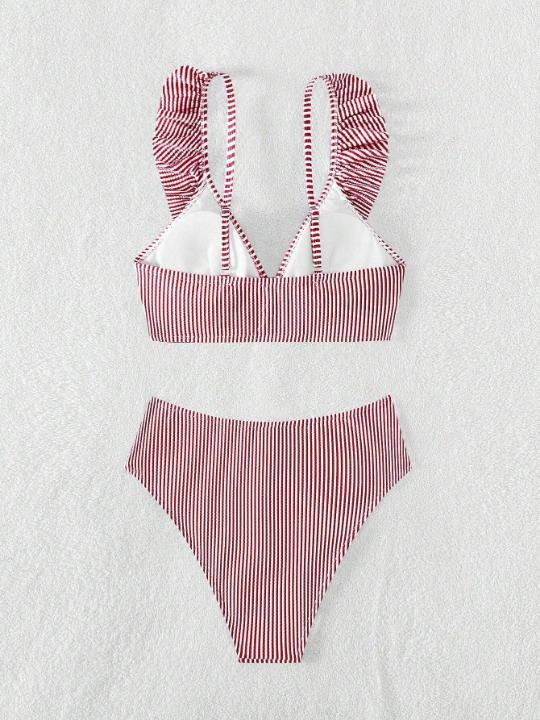 Swim Vcay Striped Ruffle Hem Two-Piece Swimwear Set