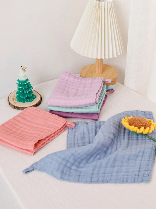 5pcs/Set Bamboo Muslin Square Towels, 4 -Layer Soft Face Towel, Cute Print Burp Cloth