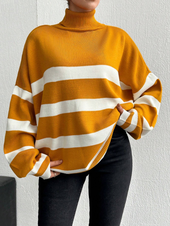 Women's Striped Turtleneck Sweater