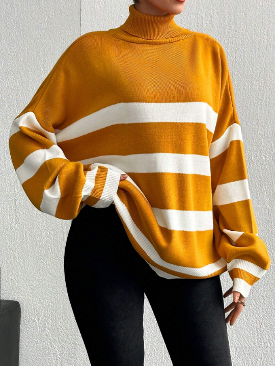 Women's Striped Turtleneck Sweater