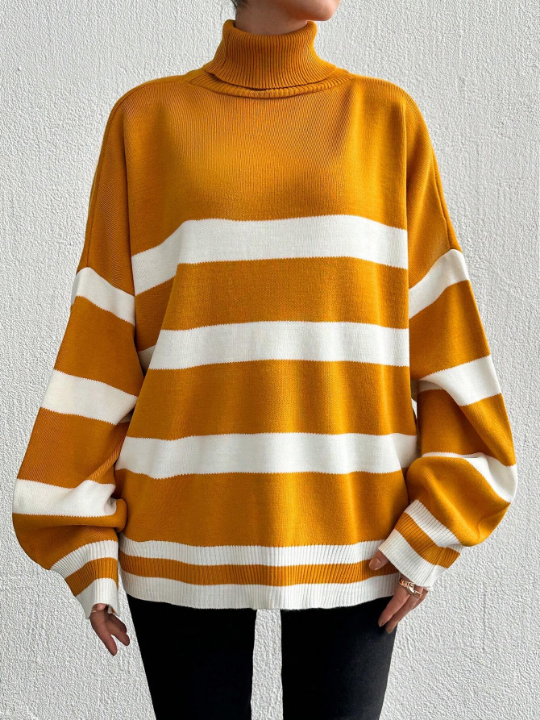 Women's Striped Turtleneck Sweater