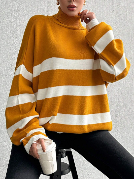 Women's Striped Turtleneck Sweater