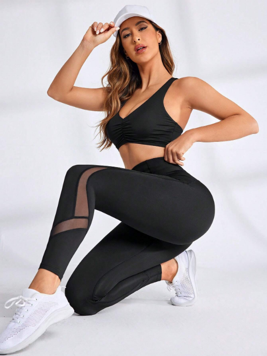 Yoga Trendy Mesh Patchwork Sports Leggings