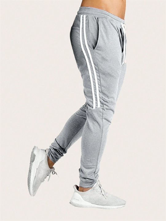 Manfinity Sporsity Men's Casual Jogger Pants With Patchwork And Weaved Belt Detail