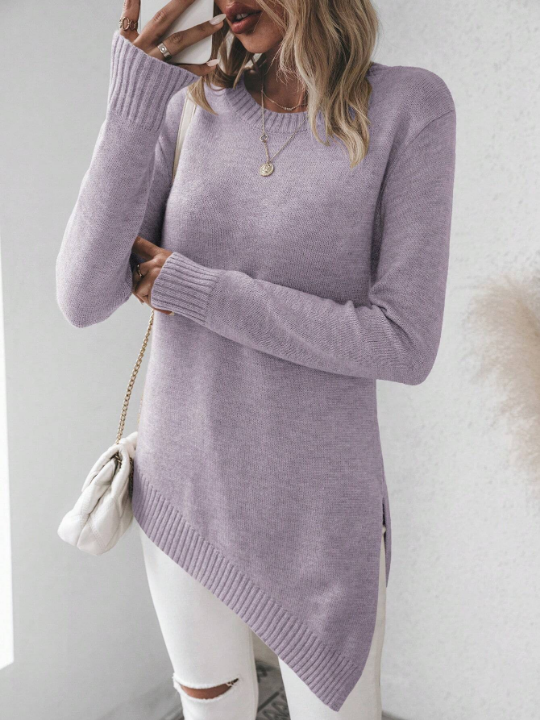 Frenchy Asymmetrical Hem Long Sleeve Sweater