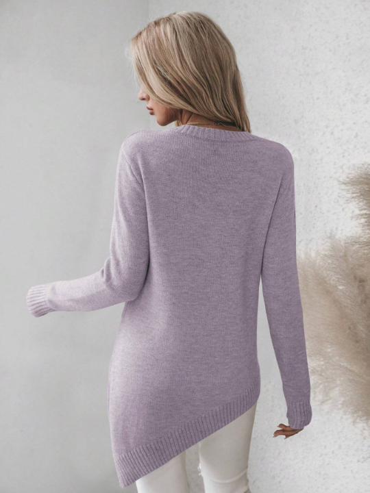 Frenchy Asymmetrical Hem Long Sleeve Sweater