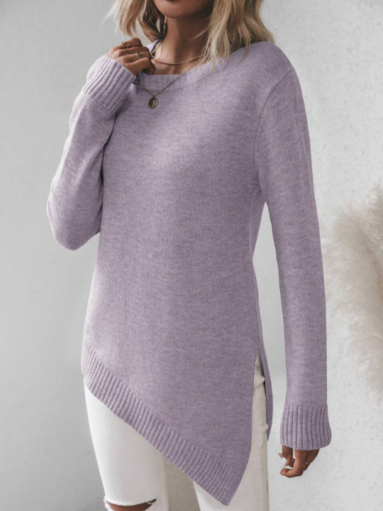 Frenchy Asymmetrical Hem Long Sleeve Sweater