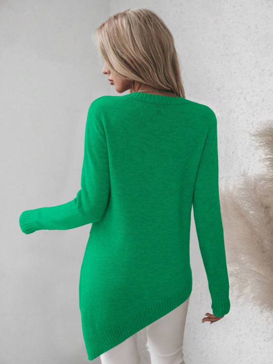 Frenchy Asymmetric Hemline Long Sleeve Sweater