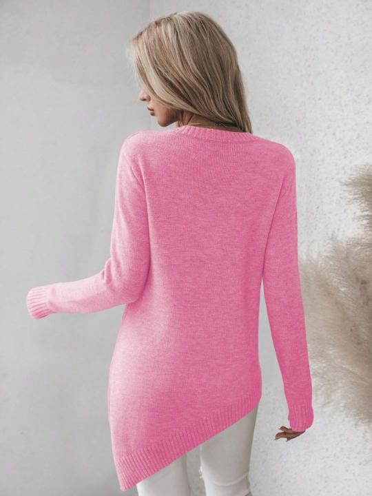 Frenchy Asymmetrical Hemline Long Sleeve Sweater