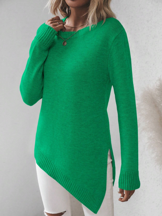 Frenchy Asymmetric Hemline Long Sleeve Sweater