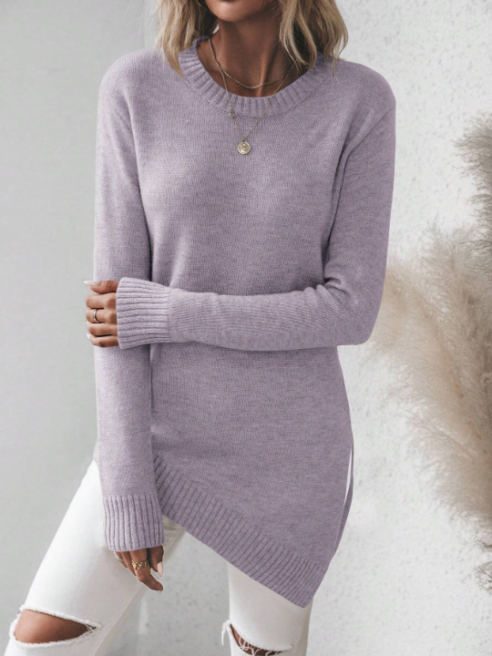 Frenchy Asymmetrical Hem Long Sleeve Sweater