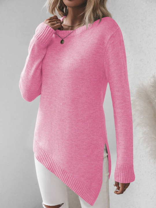 Frenchy Asymmetrical Hemline Long Sleeve Sweater