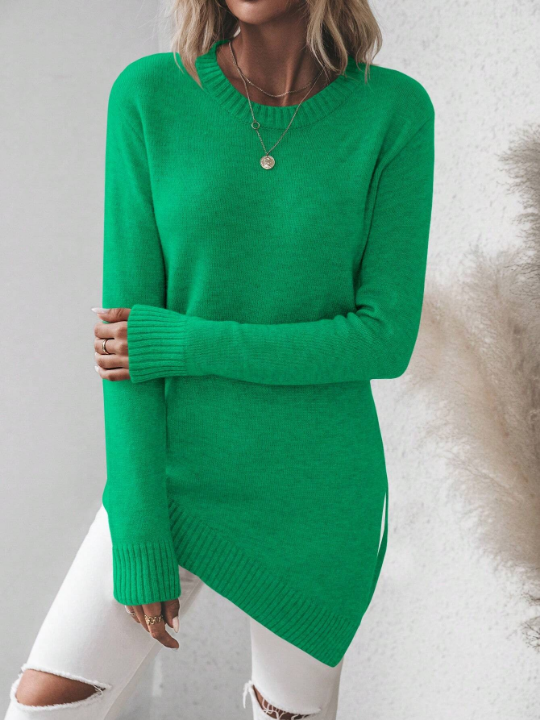 Frenchy Asymmetric Hemline Long Sleeve Sweater