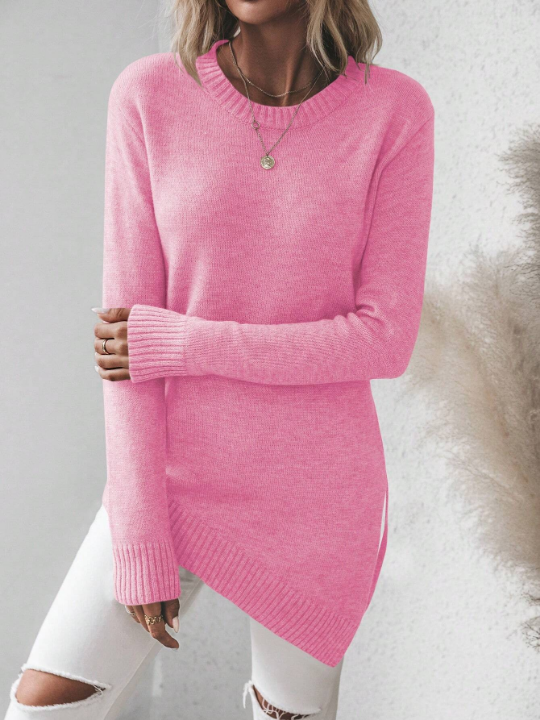 Frenchy Asymmetrical Hemline Long Sleeve Sweater