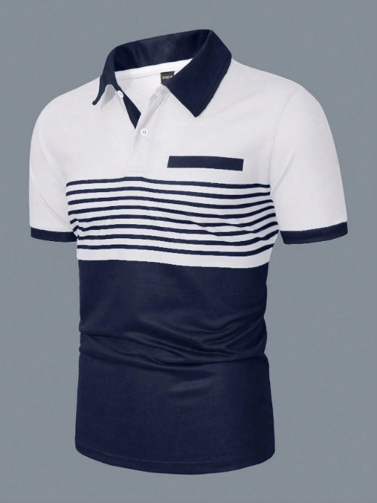 Manfinity Homme Men's Color Block Striped Polo Shirt