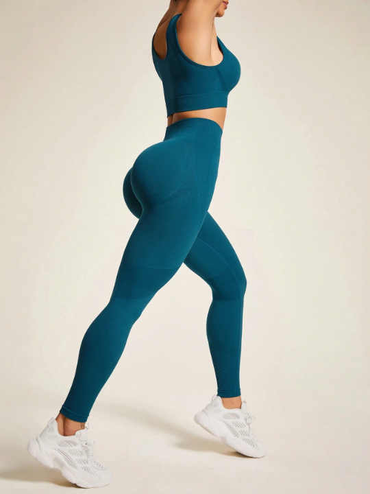 Yoga Basic Women's Solid Color Sports Bra And Leggings Set