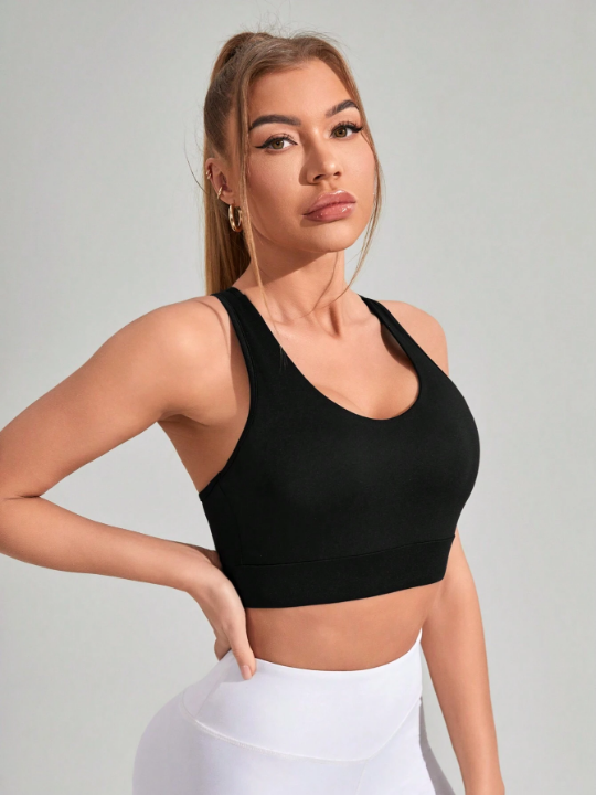 Sexy Back Strap Sports Bra With Reflective Lines