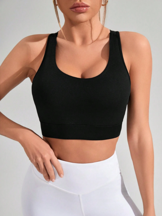 Sexy Back Strap Sports Bra With Reflective Lines