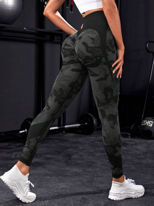 Camo Print Wideband Waist Sports Leggings