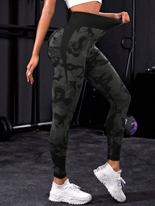 Camo Print Wideband Waist Sports Leggings