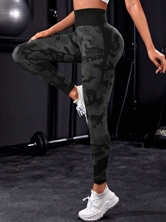 Camo Print Wideband Waist Sports Leggings