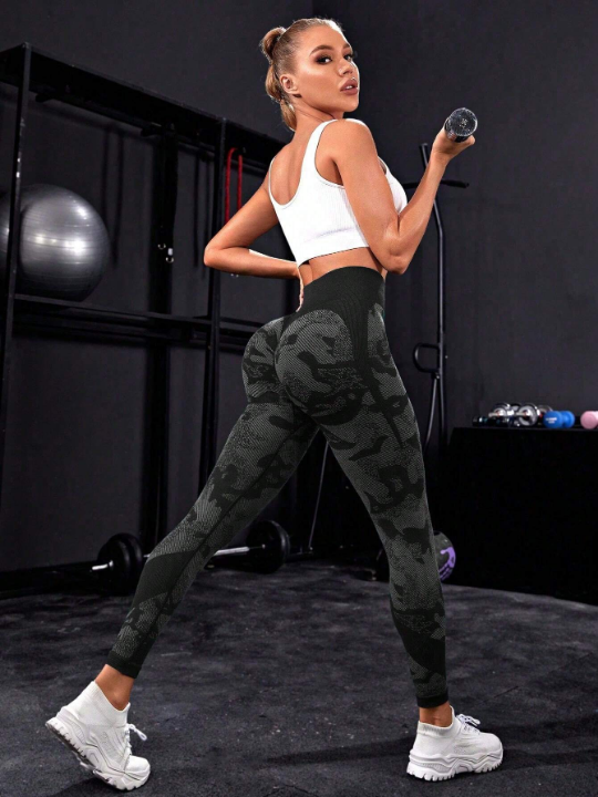 Camo Print Wideband Waist Sports Leggings