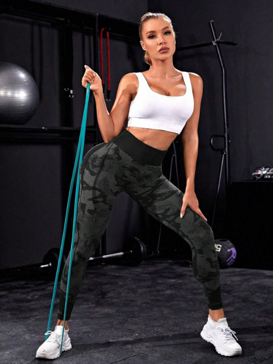 Camo Print Wideband Waist Sports Leggings