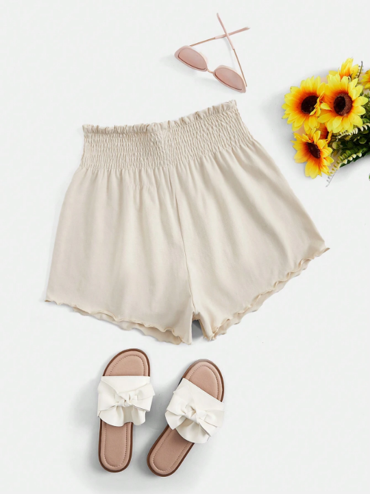 VCAY Smocked Waist Ruffle Hem Shorts