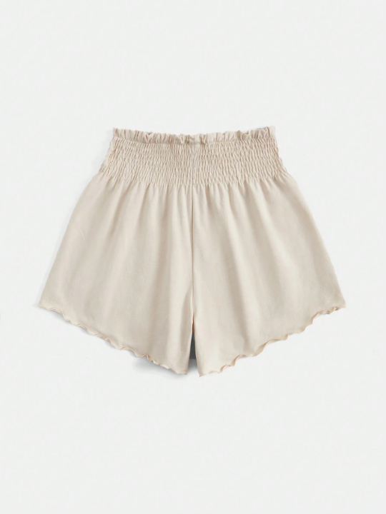 VCAY Smocked Waist Ruffle Hem Shorts