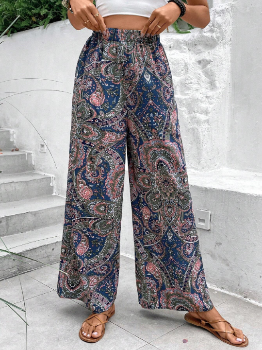 VCAY Paisley Print Wide Leg Pants