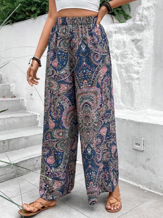 VCAY Paisley Print Wide Leg Pants