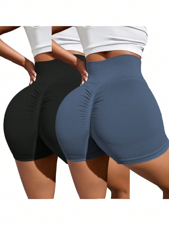 Yoga Basic 2pcs Seamless Scrunch Butt Sports Shorts Workout Spandex Shorts