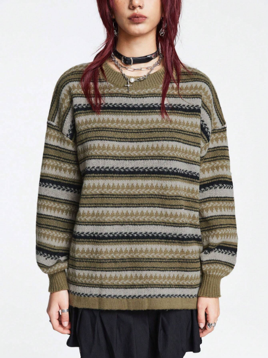 ROMWE Academia Striped Pattern Drop Shoulder Sweater