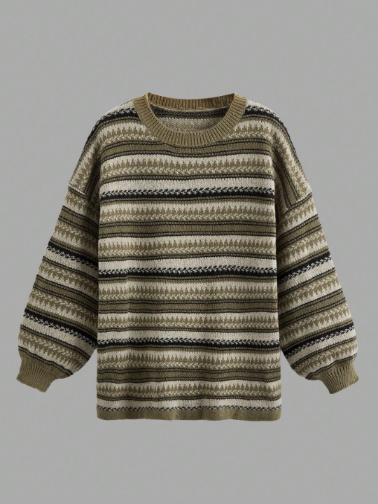 ROMWE Academia Striped Pattern Drop Shoulder Sweater