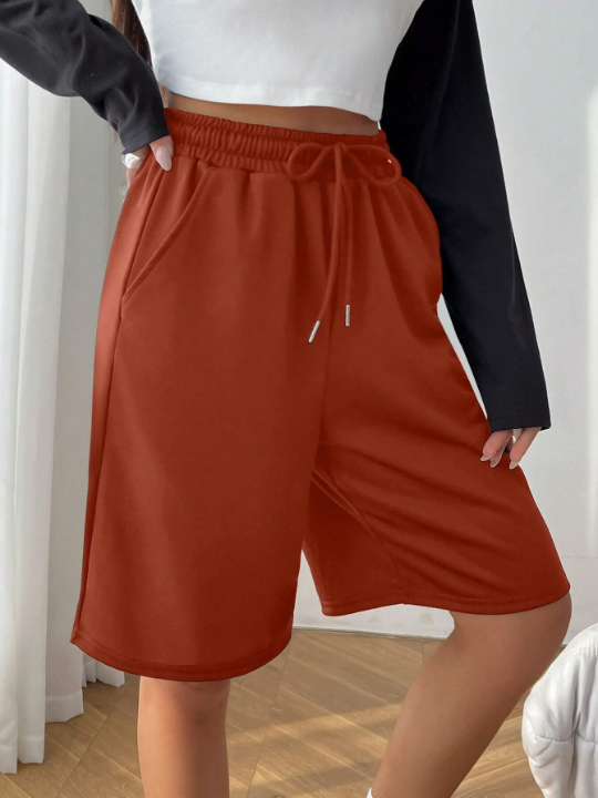 EZwear Women's Solid Color Drawstring Waist Shorts