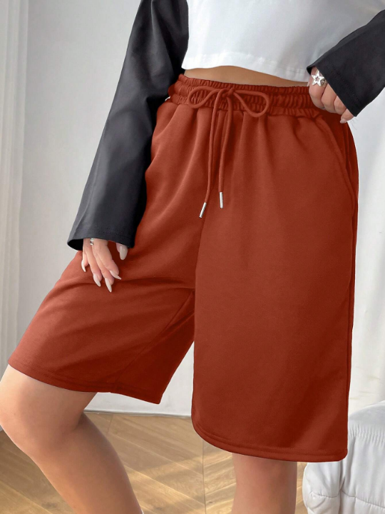 EZwear Women's Solid Color Drawstring Waist Shorts