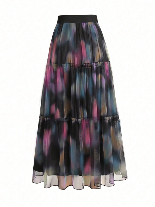 Women's Tie Dye Mesh Midi Skirt