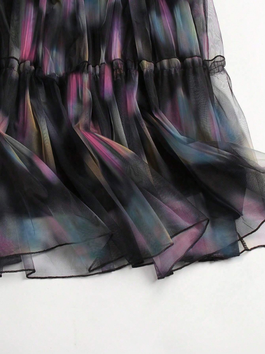 Women's Tie Dye Mesh Midi Skirt