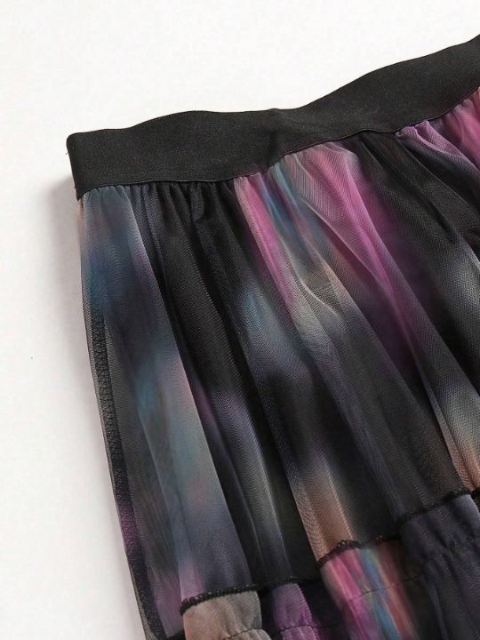 Women's Tie Dye Mesh Midi Skirt