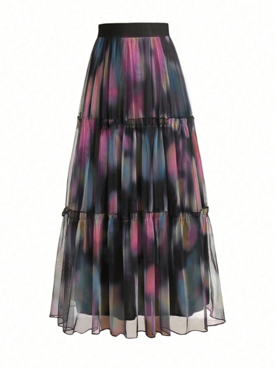 Women's Tie Dye Mesh Midi Skirt