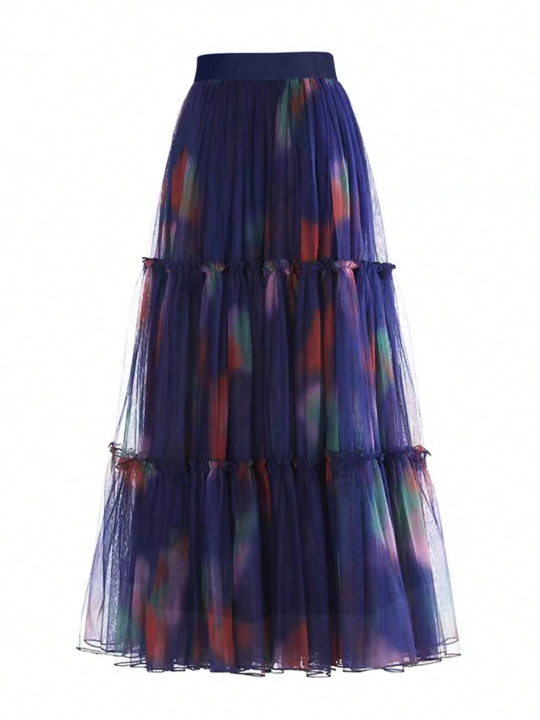 Ladies' Stylish Ombre Pleated Skirt With Frill Hem