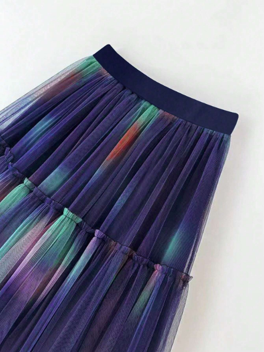 Ladies' Stylish Ombre Pleated Skirt With Frill Hem