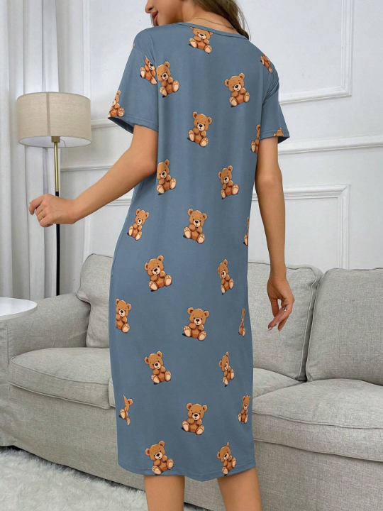 Bear Pattern Print Short Sleeve T-Shirt Dress