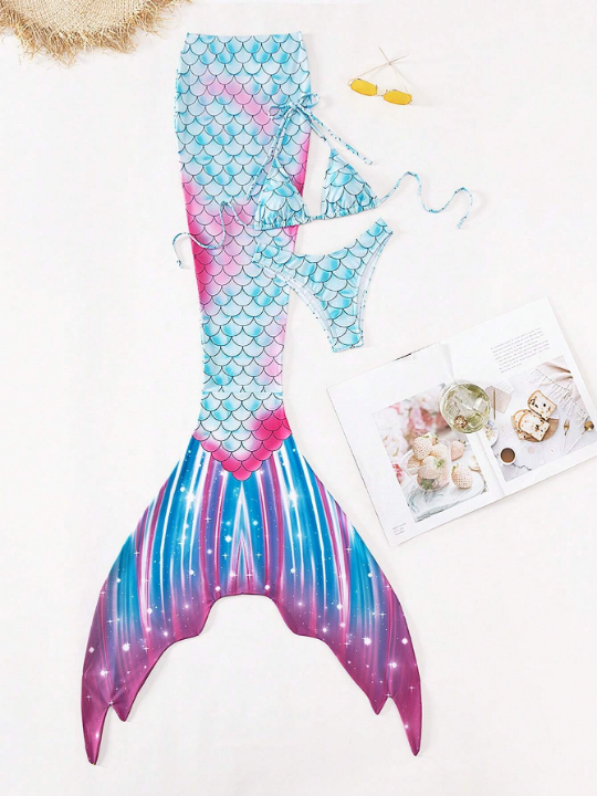 Swim Vcay Ladies' Mermaid Swimsuit Set, Printed Pattern