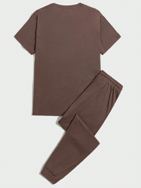 Men's Letter Printed Knitted Short Sleeve Homewear Set