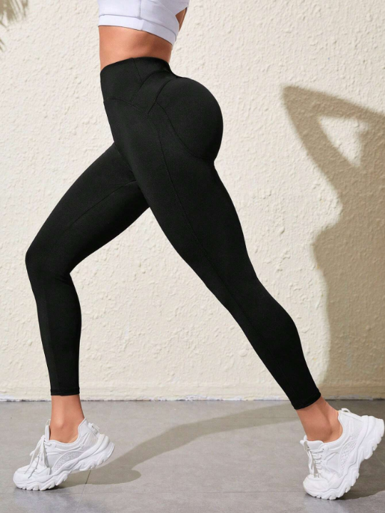 High Waisted Butt Lifting Sport Leggings With Back Shrinkage Band & Hip Pad