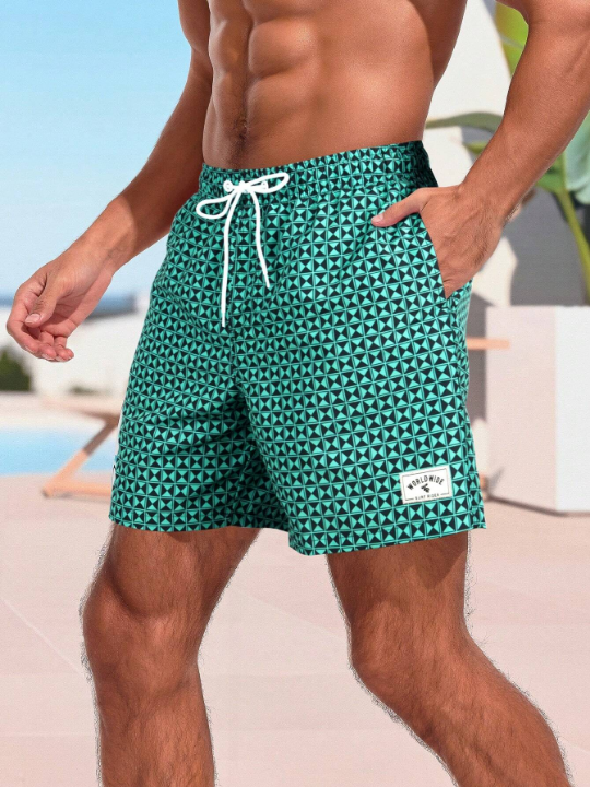 Manfinity Swimmode Men Allover Print Drawstring Waist Swim Trunks