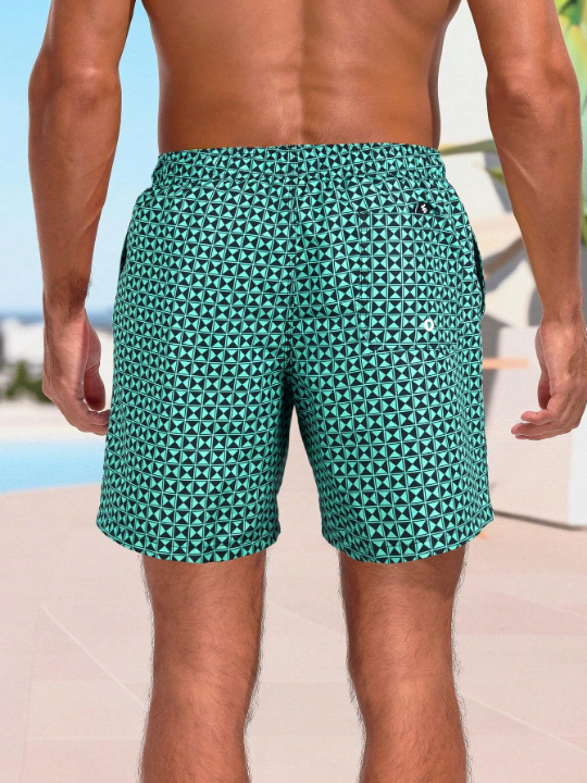 Manfinity Swimmode Men Allover Print Drawstring Waist Swim Trunks