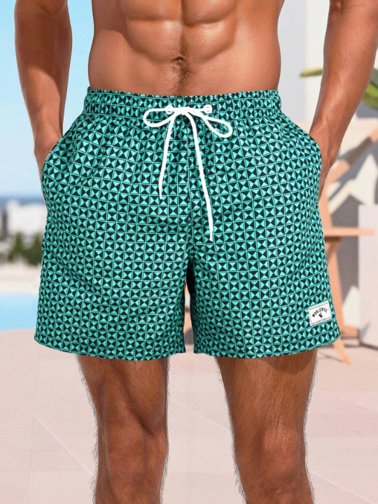 Manfinity Swimmode Men Allover Print Drawstring Waist Swim Trunks