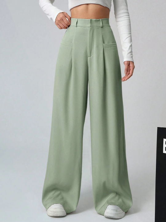 EZwear Ladies' Solid Color Pleated Trousers